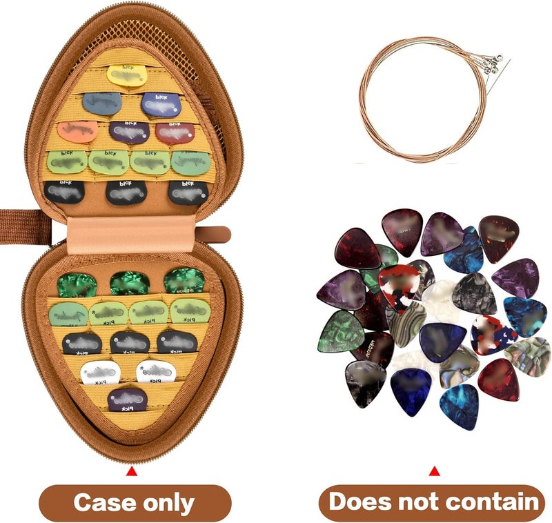 Comecase Guitar Picks Holder Case for Acoustic Electric Guitar Holds Over 39 Packs, Variety Pack Bass Picks Storage Pouch Organizer, Guitar Plectrums Bag with Mesh Pocket for Other Accessories - Brown - Image 2